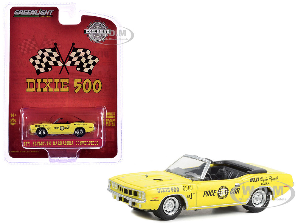 1971 Plymouth Barracuda Convertible "Dixie 500 Pace Car" Yellow "Hobby Exclusive" Series 1/64 Diecast Model Car by Greenlight diecast model