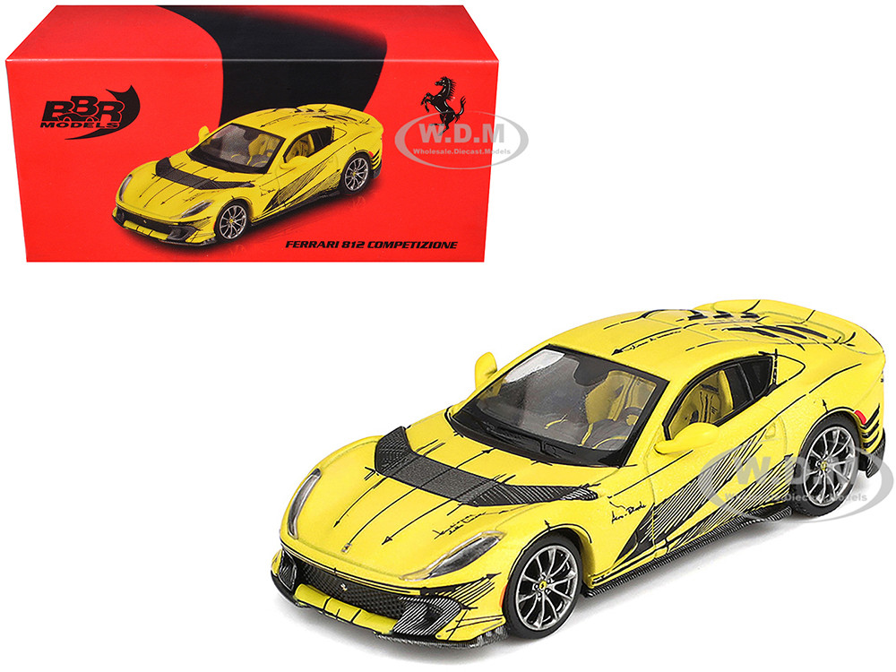 Ferrari 812 Competizione Matt Yellow with Graphics and Yellow Interior "Tailor Made" 1/64 Diecast Model Car by BBR diecast model