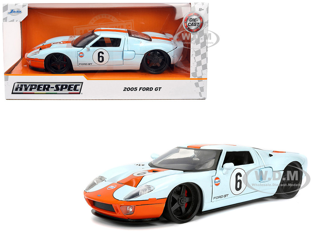2005 Ford GT #6 "Gulf Oil" Light Blue with Orange Stripes "Hyper-Spec" Series 1/24 Diecast Model Car by Jada diecast model