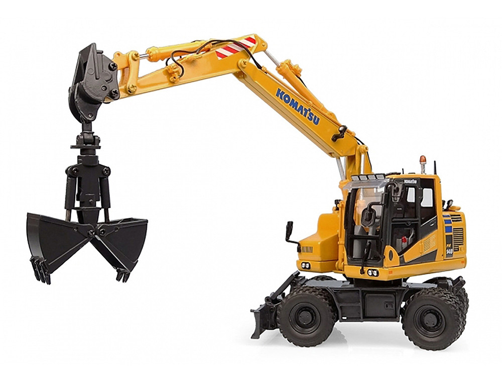 Komatsu PW148-11 Wheel Loader Yellow with Standard and Clamshell Buckets 1/50 Diecast Model by Universal Hobbies diecast model