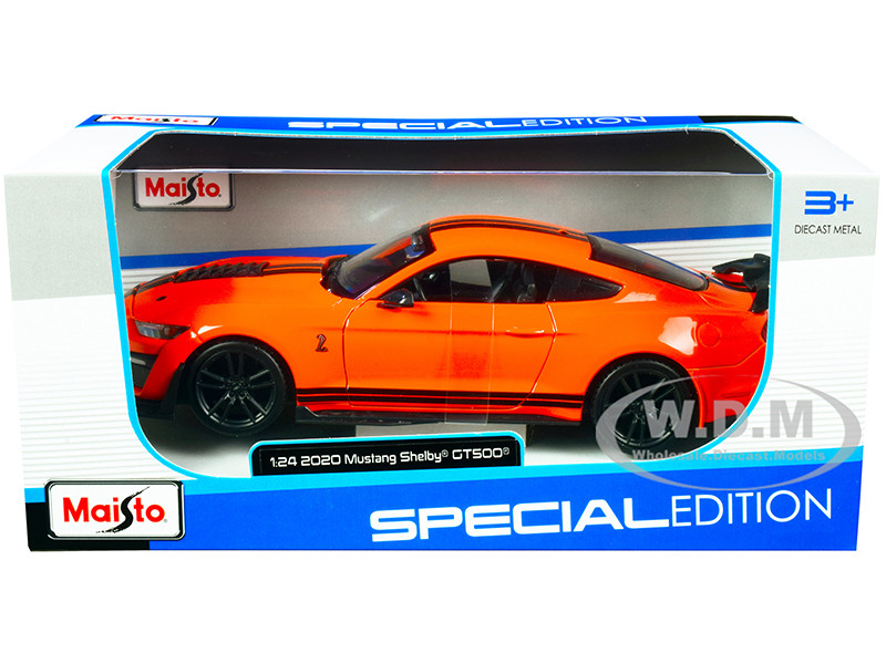 2020 Ford Mustang Shelby GT500 Bright Orange with Black Stripes 1/24 Diecast Model Car by Maisto diecast model