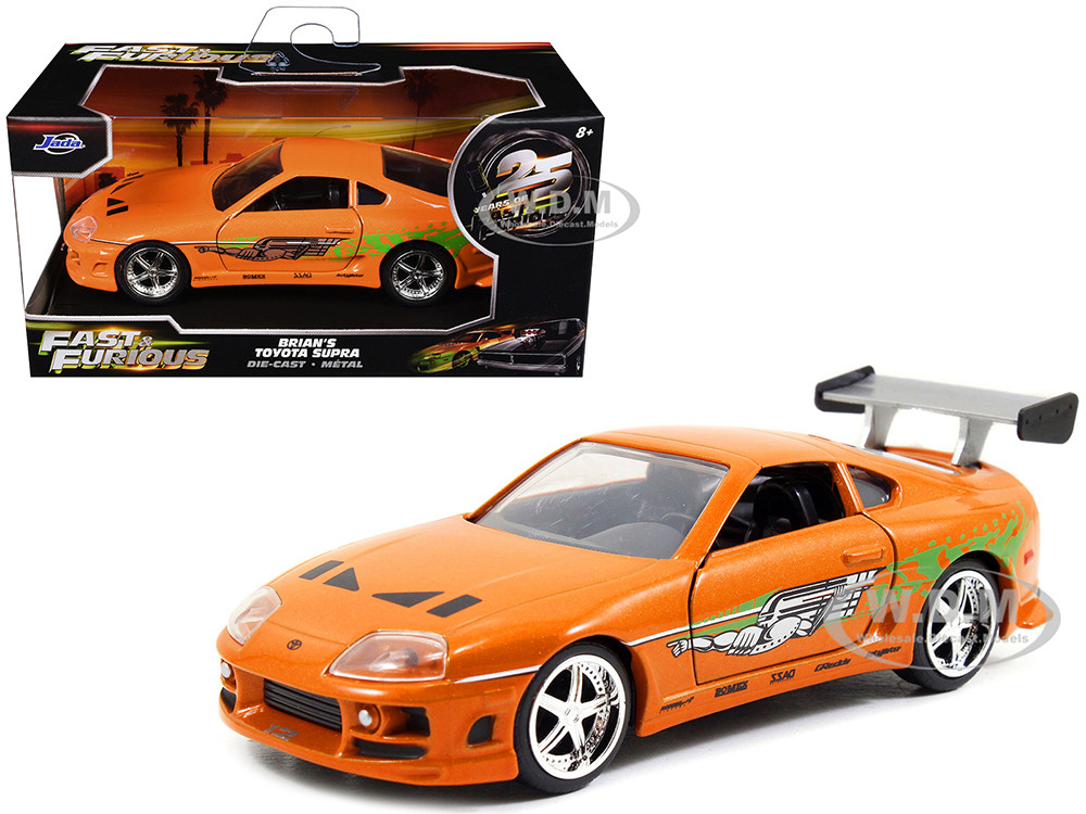 Brian's Toyota Supra Orange with Graphics "The Fast and the Furious" (2001) Movie "Fast & Furious 25th Anniversary" Series 1/32 Diecast Model Car by Jada diecast model