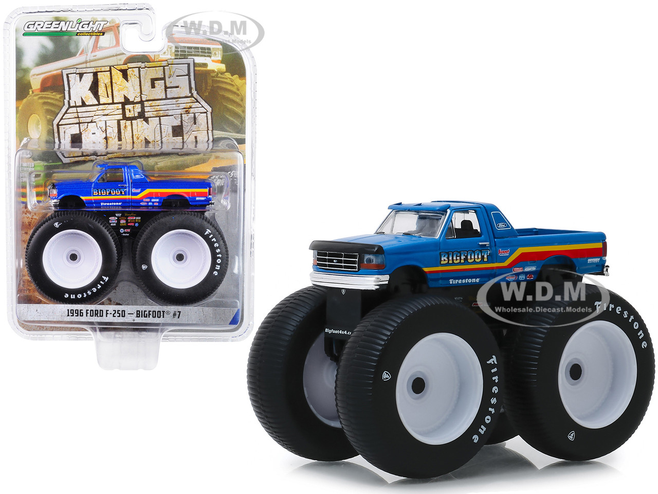 1996 Ford F-250 Monster Truck "Bigfoot #7" Metallic Blue with Stripes "Kings of Crunch" Series 5 1/64 Diecast Model Car by Greenlight diecast model