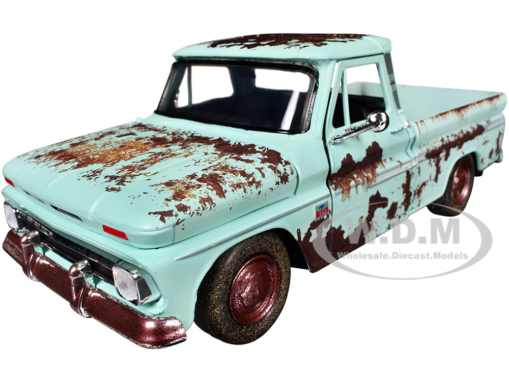 1966 Chevrolet C10 Fleetside Pickup Truck Light Green (Rusted) "Weathered Treasures" Series 1/24 Diecast Model Car by Motormax diecast model