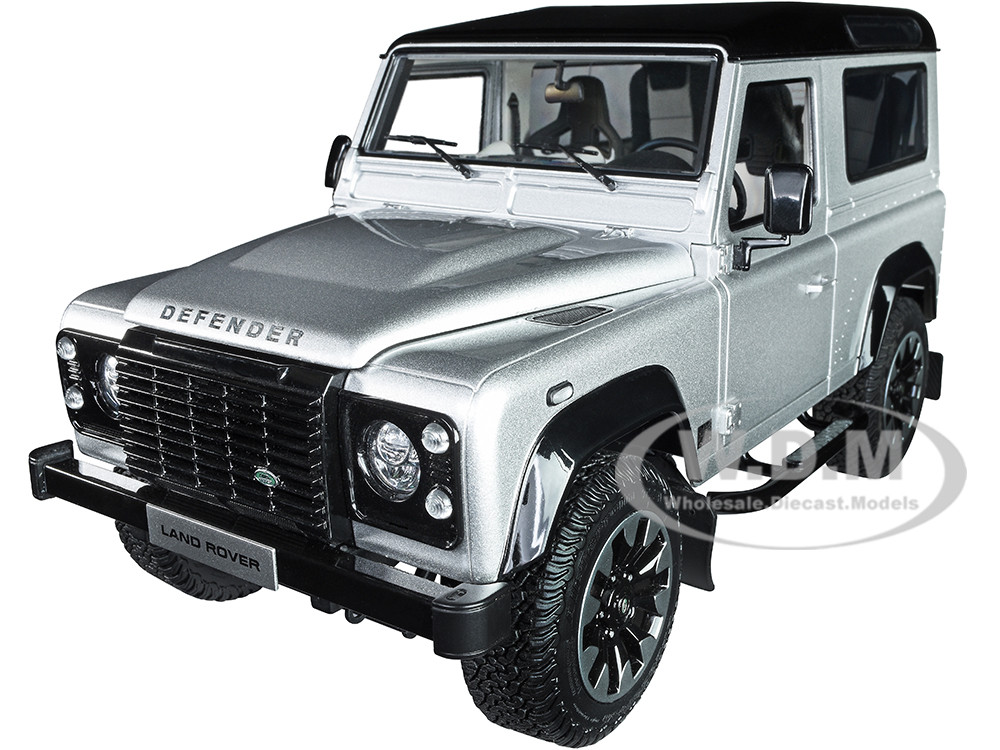 Land Rover Defender 90 Works V8 Silver Metallic with Gloss Black Top "70th Edition" 1/18 Diecast Model Car by LCD Models diecast model