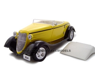 1934 Ford Convertible Custom Yellow 1/24 Diecast Car by Unique Replicas diecast model