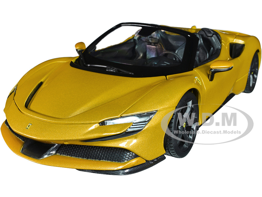 Ferrari SF90 Spider Gold Metallic "Race + Play" Series 1/18 Diecast Model Car by Bburago diecast model