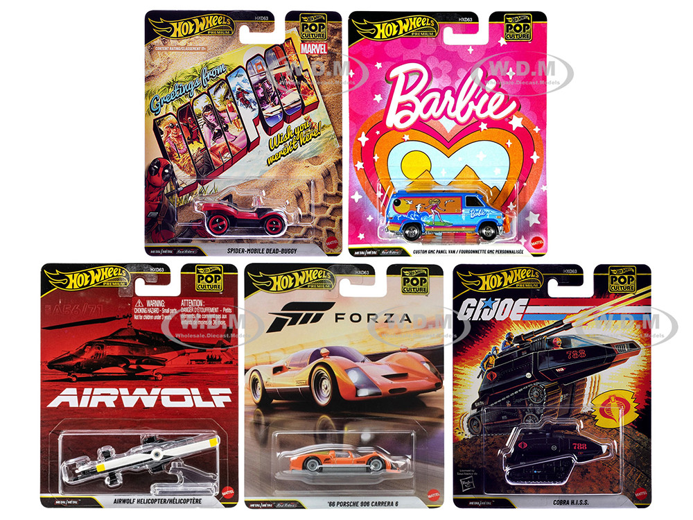 "Pop Culture 2025" 5 piece Set Q "Premium Series" Diecast Model Cars by Hot Wheels diecast model