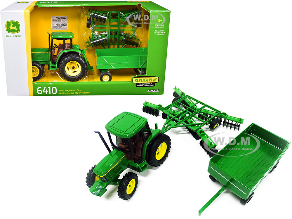 John Deere 6410 Tractor with Barge Wagon and Disc Harrow with Folding Wings 1/32 Diecast Models by ERTL TOMY diecast model
