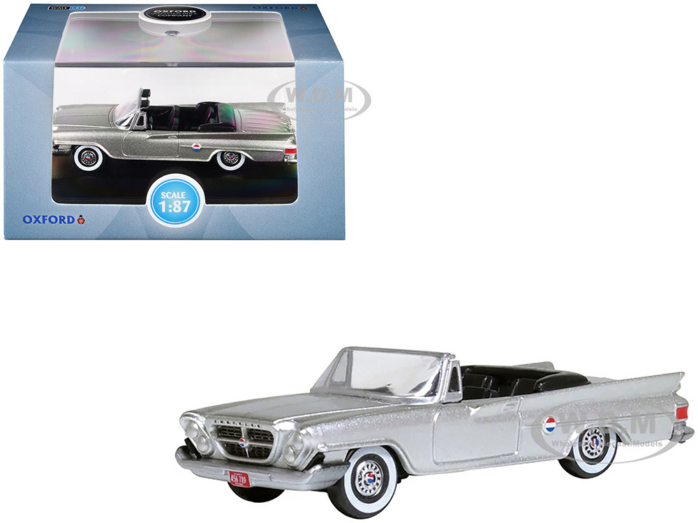 1961 Chrysler 300G Convertible Sheffield Silver Metallic 1/87 (HO) Scale Diecast Model Car by Oxford Diecast diecast model