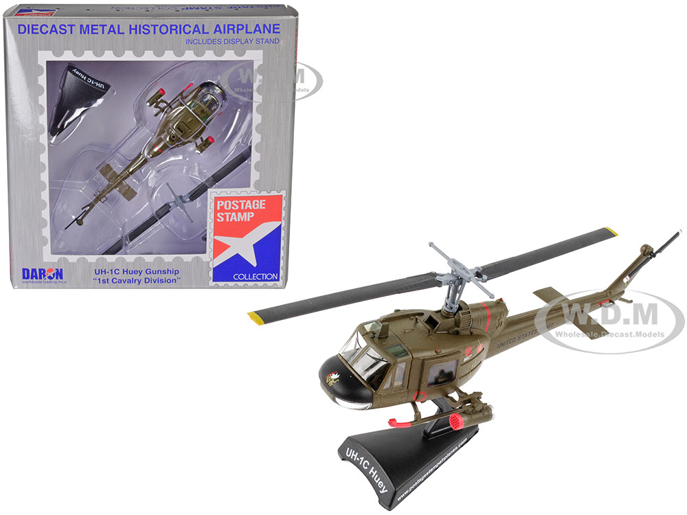 Bell UH-1C Iroquois "Huey" Helicopter "1st Cavalry Division" United States Army 1/87 (HO) Diecast Model by Postage Stamp diecast model