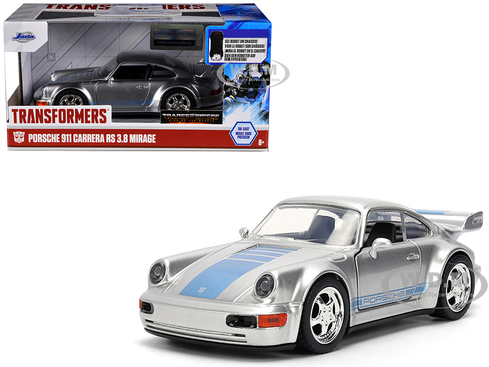 Porsche 911 Carrera RS 3.8 "Mirage" Silver Metallic with Blue Stripes "Transformers: Rise of the Beasts" (2023) Movie "Hollywood Rides" Series 1/32 Diecast Model Car by Jada diecast model