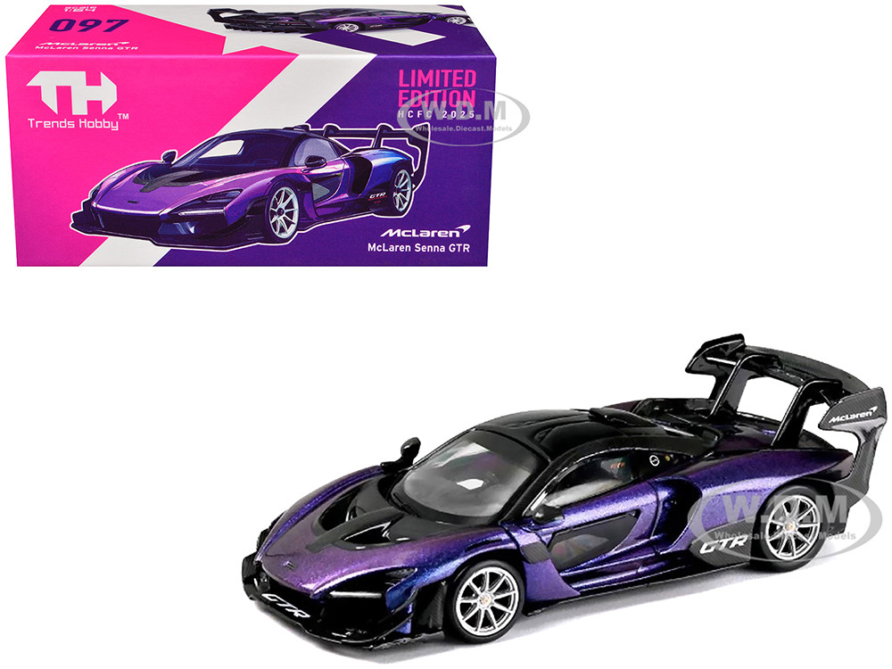 McLaren Senna GTR Midnight Purple Metallic with Black Top "HCFC 2025 Limited Edition" 1/64 Diecast Model Car by Trends Hobby diecast model