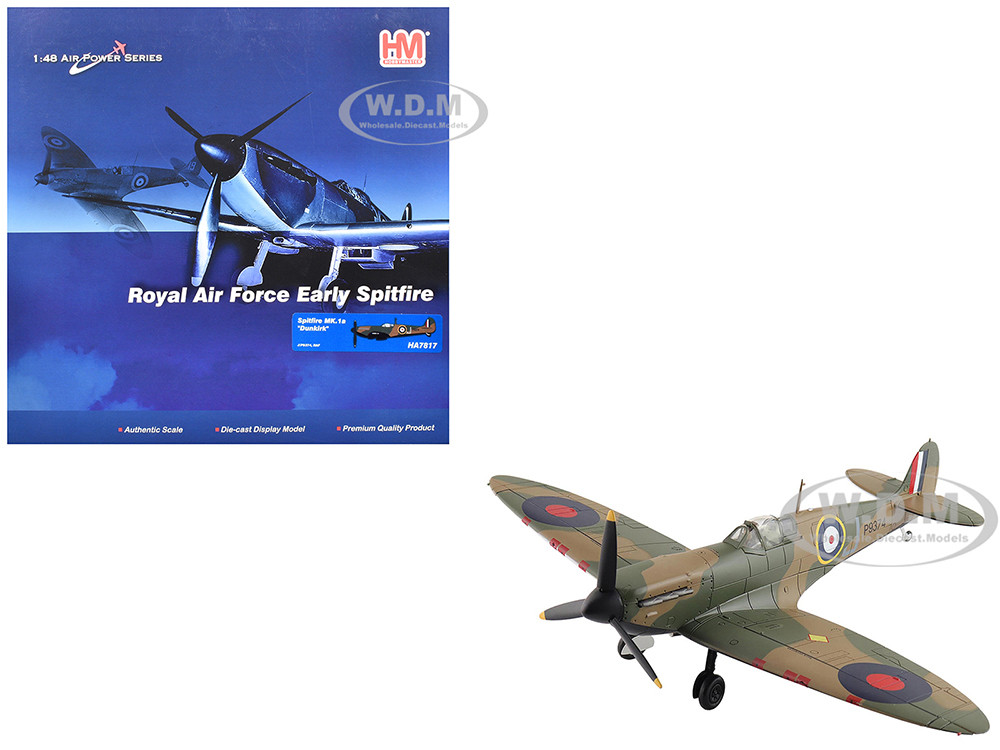 Supermarine Spitfire Mk.1a Fighter Aircraft "J/P9374, Dunkirk" British Royal Air Force "Air Power Series" 1/48 Diecast Model by Hobby Master diecast model