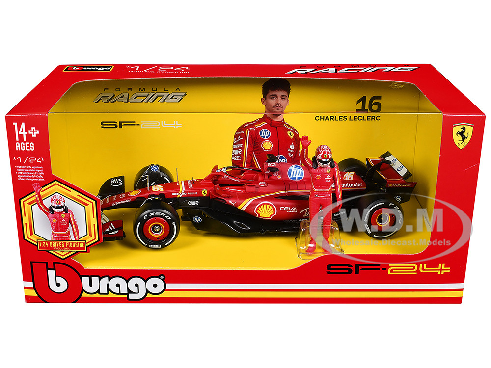 Ferrari SF-24 #16 Charles Leclerc Formula One F1 World Championship (2024) with Driver Figure "Formula Racing" Series 1/24 Diecast Model Car by Bburago diecast model