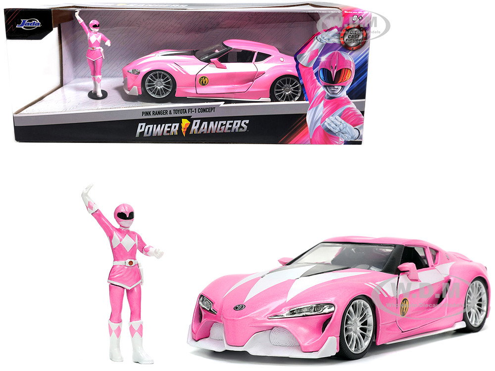 Toyota FT-1 Concept Pink Metallic and Pink Ranger Diecast Figurine "Power Rangers" "Hollywood Rides" Series 1/24 Diecast Model Car by Jada diecast model