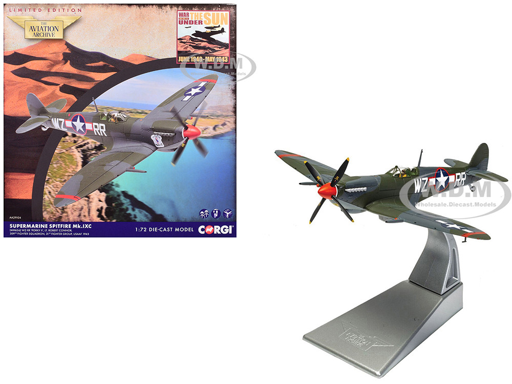 Supermarine Spitfire MkIXC Fighter Aircraft "Porky II, Lt Robert Connor, 309th Fighter Squadron, 31st Fighter Group" (1943) United States Army Air Forces "The Aviation Archive" Series 1/72 Diecast Model by Corgi diecast model