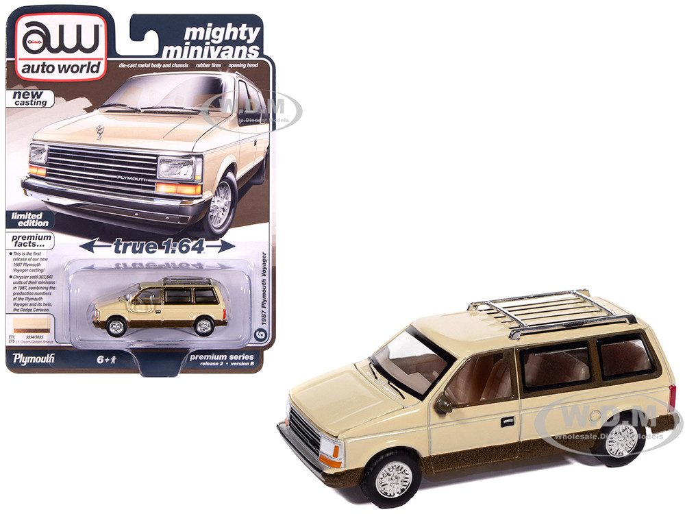 1987 Plymouth Voyager Van Light Cream and Golden Bronze Metallic 2-Tone "Mighty Minivans" Series 1/64 Diecast Model Car by Auto World diecast model