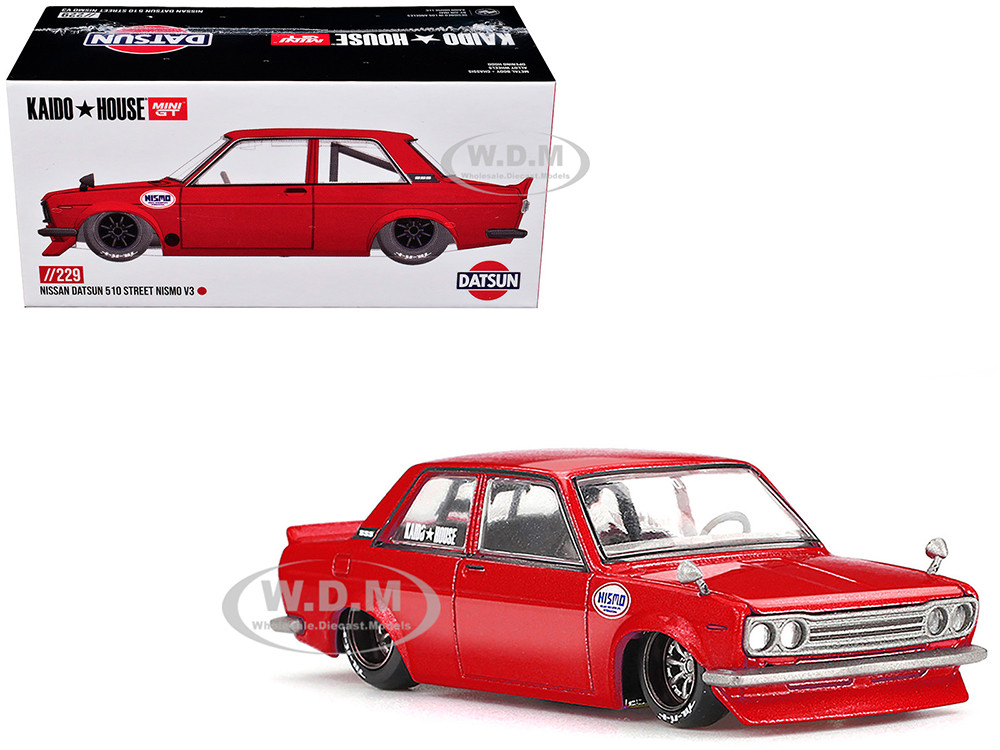 Datsun 510 Street "Nismo V3" Red Metallic (Designed by Jun Imai) "Kaido House" Special 1/64 Diecast Model Car by Mini GT diecast model
