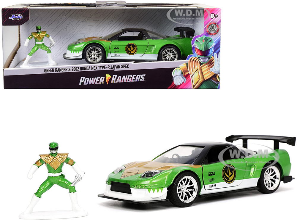 2002 Honda NSX Type-R Japan Spec RHD (Right Hand Drive) and Green Ranger Diecast Figurine "Power Rangers" "Hollywood Rides" Series 1/32 Diecast Model Car by Jada diecast model