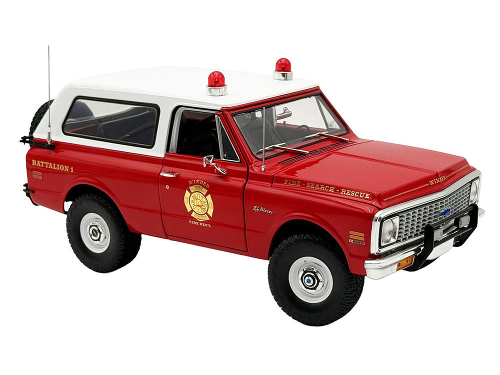 1972 Chevrolet Blazer K/5 "The Chief - Winder Fire Department, Georgia Battalion 1" Red with White Top Limited Edition to 246 pieces Worldwide 1/18 Diecast Model Car by ACME diecast model