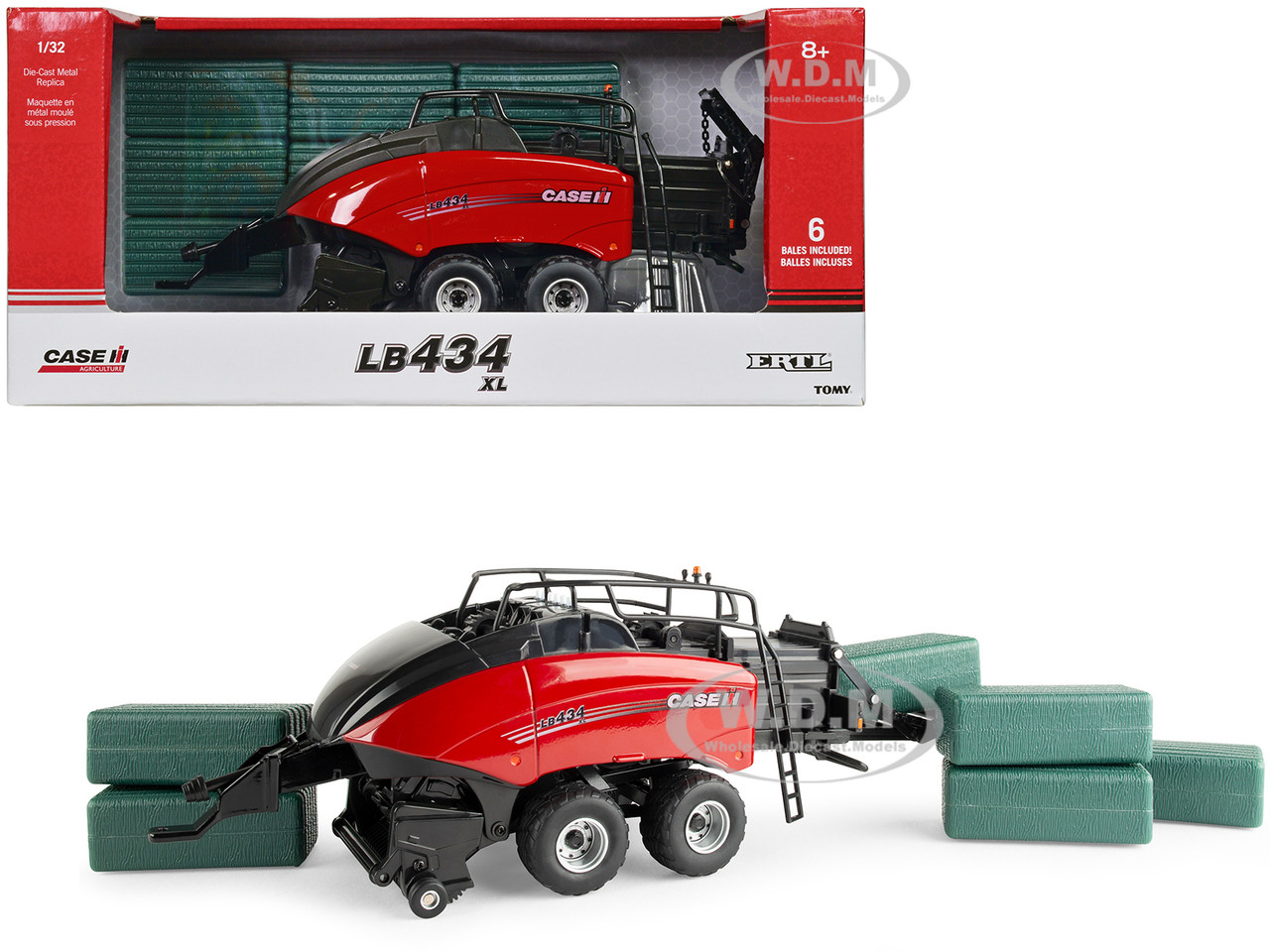 Case IH LB434 XL Large Square Baler Red and Black with 6 Bales "Case IH Agriculture" Series 1/32 Diecast Model by ERTL TOMY diecast model
