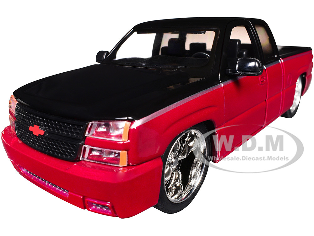 2006 Chevrolet Silverado Custom Pickup Truck Red Metallic and Black with Silver Stripes "Die-Cast Collection" Series 1/25 Diecast Model Car by Motormax diecast model
