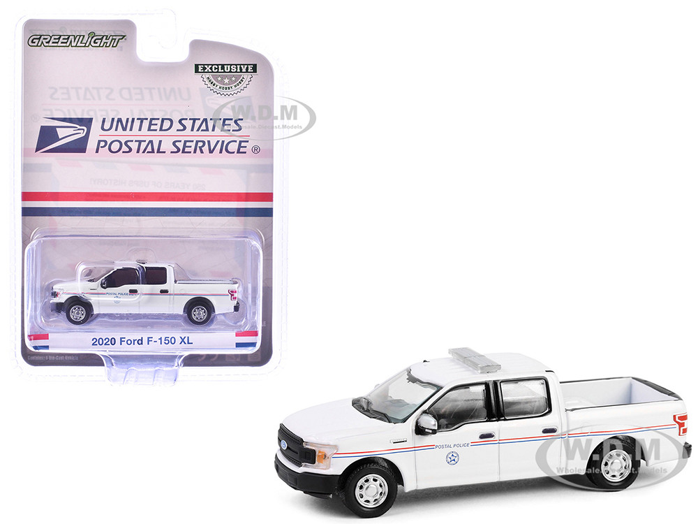2020 Ford F-150 XL Pickup Truck "United States Postal Service (USPS) Postal Police" White with Red and Blue Stripes "Hobby Exclusive" Series 1/64 Diecast Model Car by Greenlight diecast model