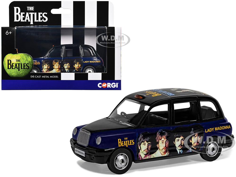 The Beatles London Taxi RHD (Right Hand Drive) "Lady Madonna" Black and Dark Blue with Graphics Diecast Model Car by Corgi diecast model