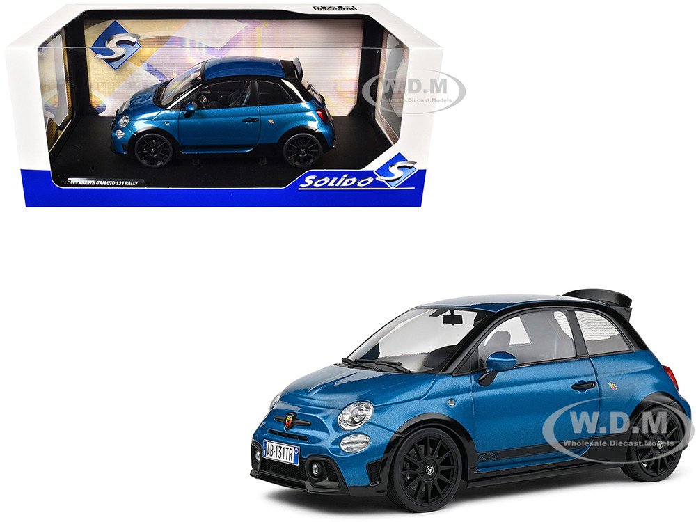 2022 Fiat 695 Abarth "Tributo 131 Rally" Podium Blue Metallic with Black Side Stripes 1/18 Diecast Model Car by Solido diecast model