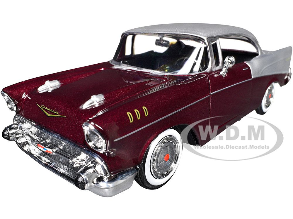 1957 Chevrolet Bel Air Burgundy Metallic and Silver Metallic "Timeless Legends" Series 1/24 Diecast Model Car by Motormax diecast model