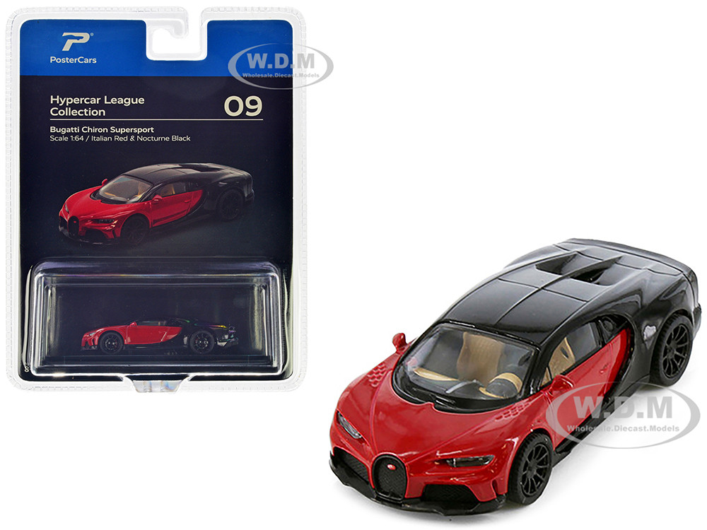 Bugatti Chiron Supersport Italian Red and Nocturne Black "Hypercar League Collection" 1/64 Diecast Model Car by PosterCars diecast model