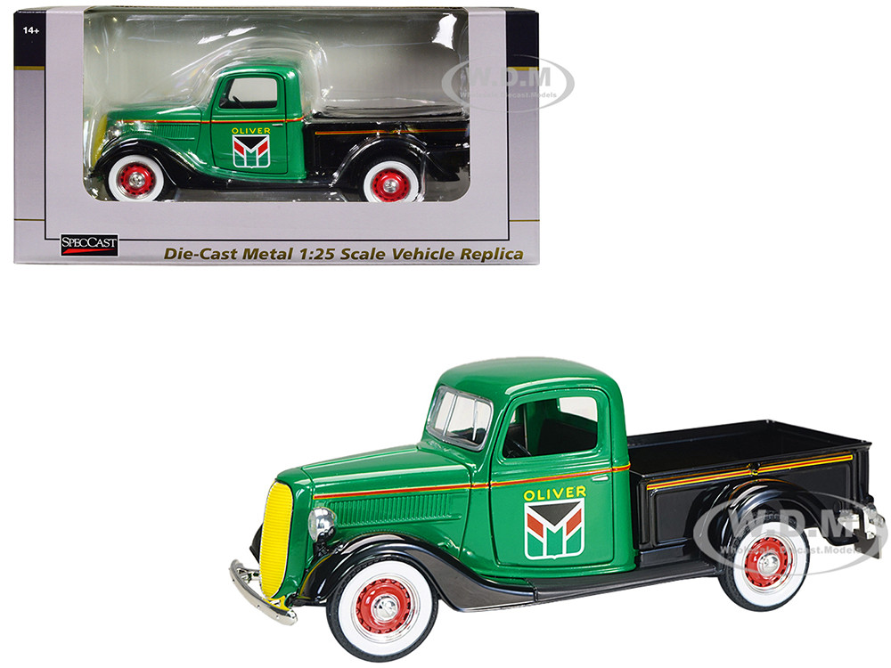 1937 Ford Pickup Truck "Oliver" Green with Black Truck Bed and Fenders 1/25 Diecast Model Car by SpecCast diecast model