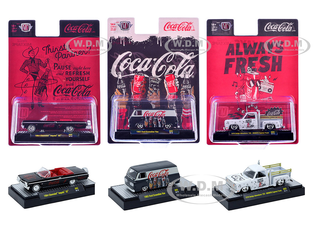 "Coca-Cola" Set of 3 pieces Release 65 Limited Edition to 4800 pieces Worldwide 1/64 Diecast Model Cars by M2 Machines diecast model