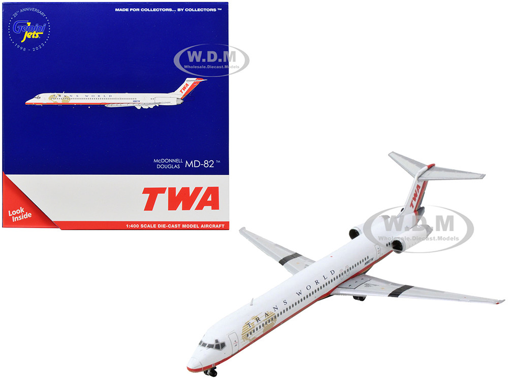 McDonnell Douglas MD-82 Commercial Aircraft "Trans World Airlines" White with Red Stripes 1/400 Diecast Model Airplane by GeminiJets diecast model