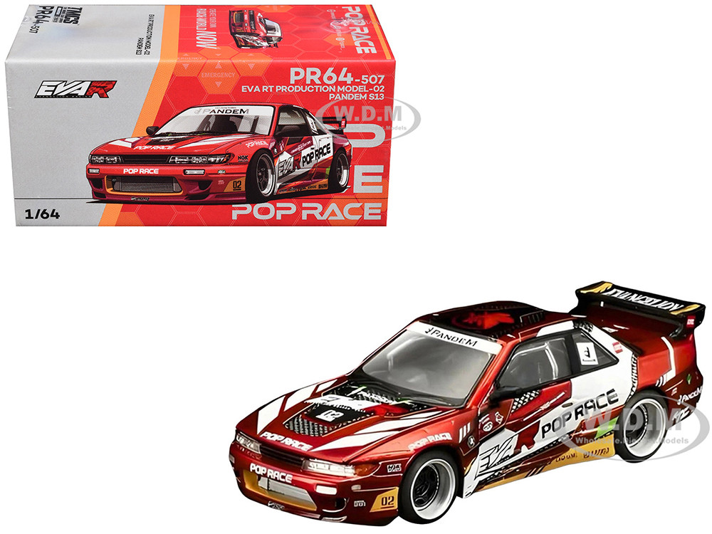 Pandem S13 RHD (Right Hand Drive) "EVA RT Production Model-02" Red Metallic with Graphics 1/64 Diecast Model Car by Pop Race diecast model
