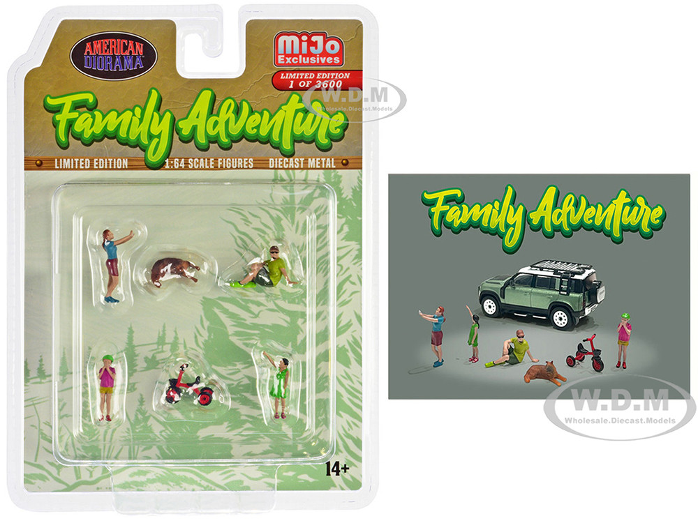 "Family Adventure" 6 piece Diecast Figure Set (4 Figures, 1 Dog, 1 Tricycle) Limited Edition to 3600 pieces Worldwide 1/64 Scale Models by American Diorama diecast model