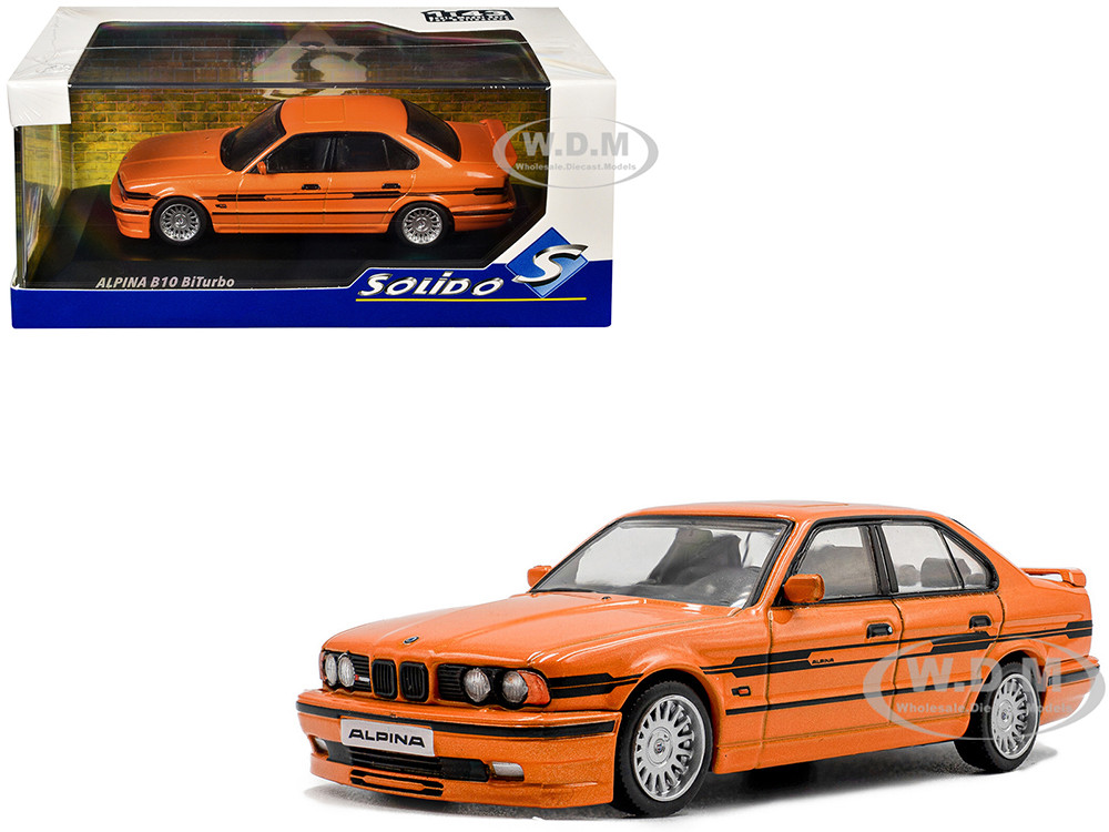 1994 BMW E34 Alpina B10 BiTurbo Orange Metallic with Black Stripes 1/43 Diecast Model Car by Solido diecast model