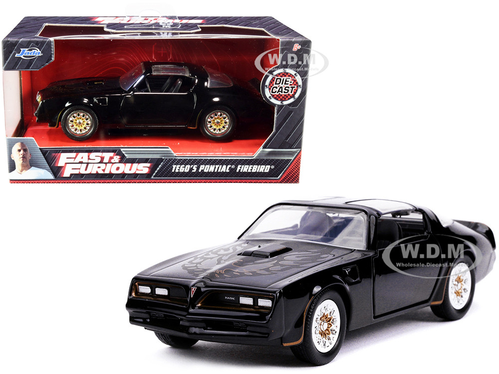 Tego's Pontiac Firebird Black with Gold Stripes and Hood Bird "Fast & Furious" Series 1/32 Diecast Model Car by Jada diecast model