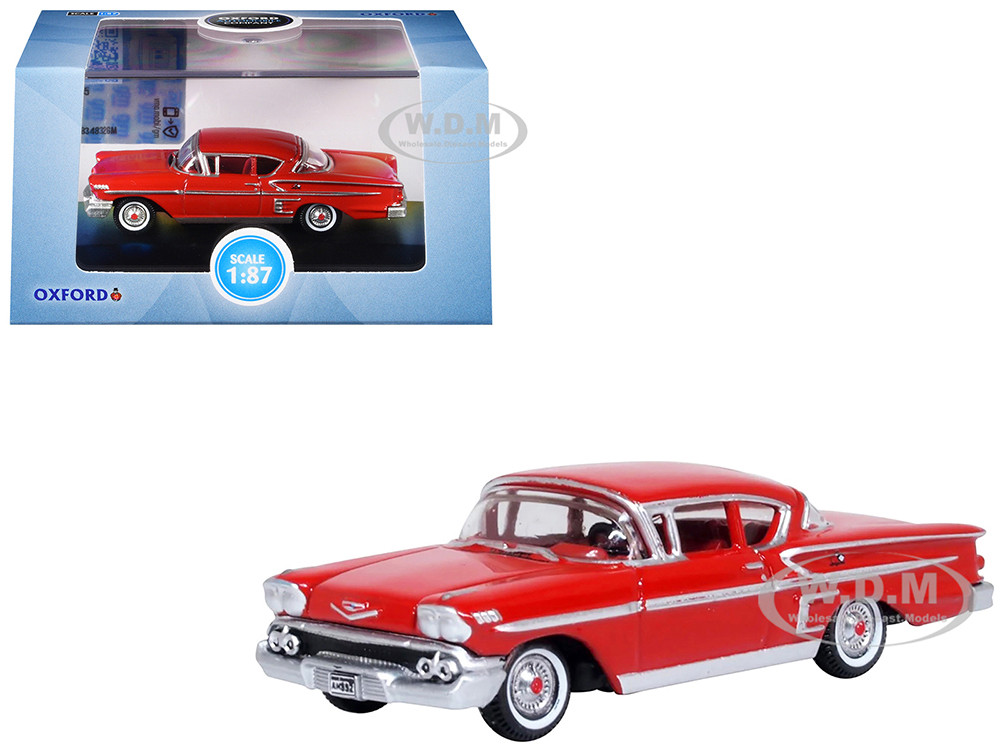 1958 Chevrolet Impala Sports Coupe Rio Red 1/87 (HO) Scale Diecast Model Car by Oxford Diecast diecast model