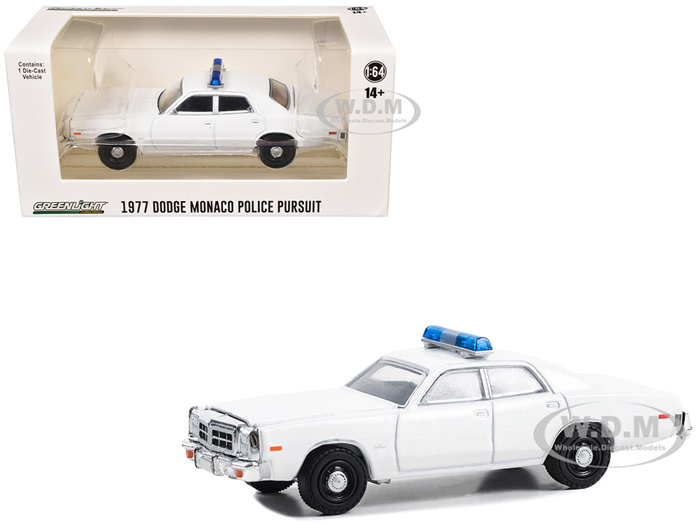1977-78 Dodge Monaco Police Pursuit White with Light Bar "Hot Pursuit - Hobby Exclusive" Series 1/64 Diecast Model Car by Greenlight diecast model
