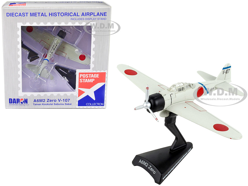 Mitsubishi A6M2 Zero Fighter Aircraft V-107 "Tainan Koukutai - Saburou Sakai" Imperial Japanese Navy 1/97 Diecast Model Airplane by Postage Stamp diecast model