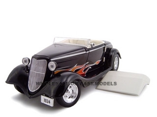 1934 Ford Custom Convertible Black With Flames 1/24 Diecast Car Model by Unique Replicas diecast model