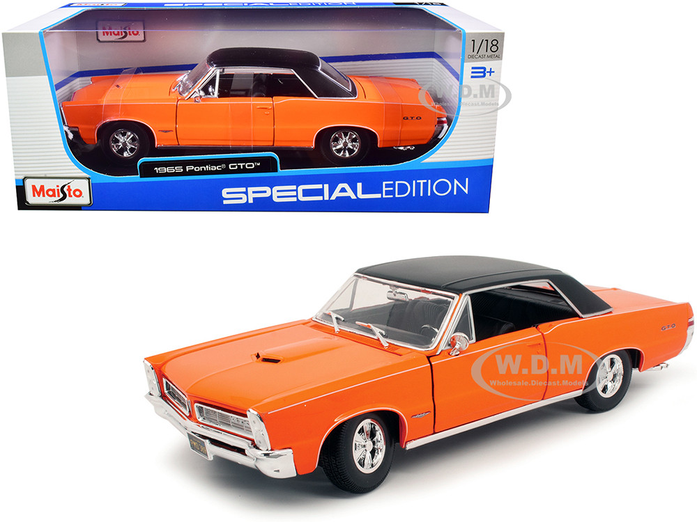 1965 Pontiac GTO Hurst Orange with Black Top and White Stripes "Special Edition" 1/18 Diecast Model Car by Maisto diecast model