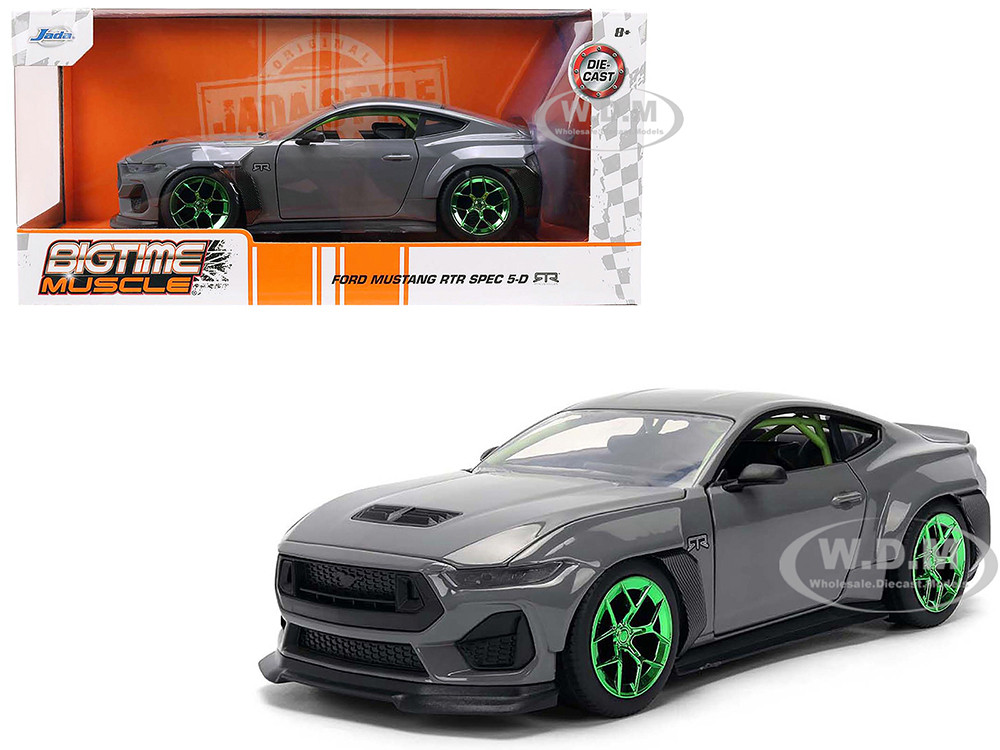 2024 Ford Mustang RTR Gray with Green Wheels "Bigtime Muscle" Series 1/24 Diecast Model Car by Jada diecast model