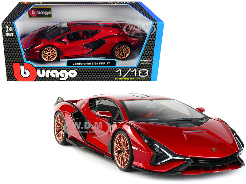 Lamborghini Sian FKP 37 Red with Copper Wheels 1/18 Diecast Model Car by Bburago diecast model