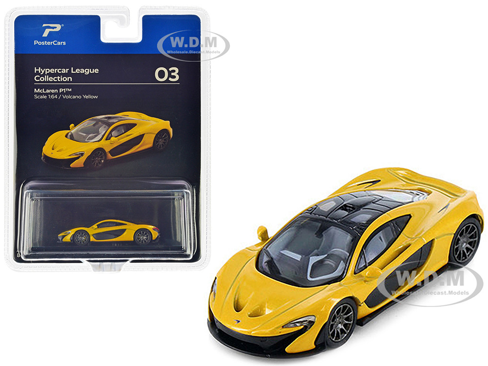 McLaren P1 Volcano Yellow Metallic with Black Top "Hypercar League Collection" 1/64 Diecast Model Car by PosterCars diecast model