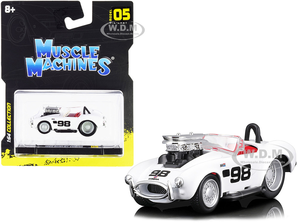 1964 Shelby Cobra #98 White with Red Interior 1/64 Diecast Model Car by Muscle Machines diecast model