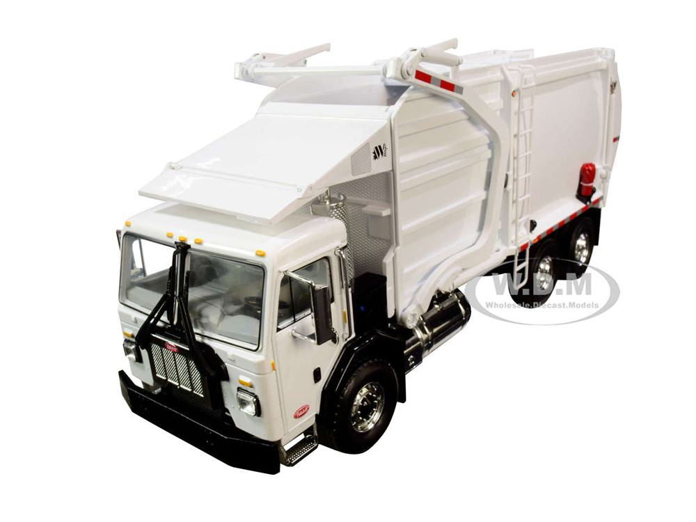 Peterbilt 520 Garbage Truck with Wittke Front End Load Refuse and Trash Bin White 1/34 Diecast Model by First Gear diecast model