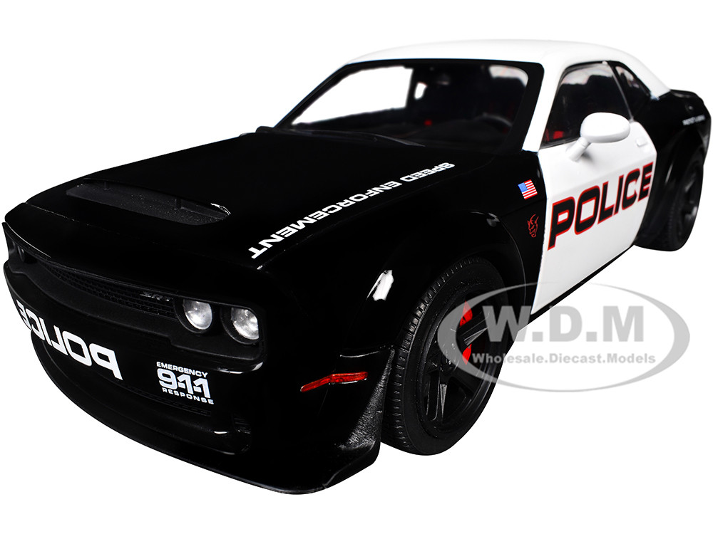 2023 Dodge Challenger Demon "Police" Black and White 1/18 Diecast Model Car by Solido diecast model